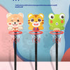 Three colorful cartoon-themed basketball hoops for children with adjustable height and cord.