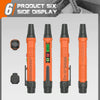 Six orange digital brake fluid testers shown vertically against a gray background.