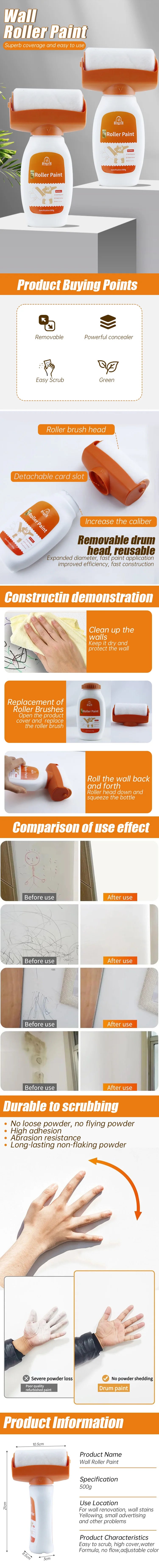A set of Wall Roller Paint tools including a roller brush head and paint can demonstrating usage and features.