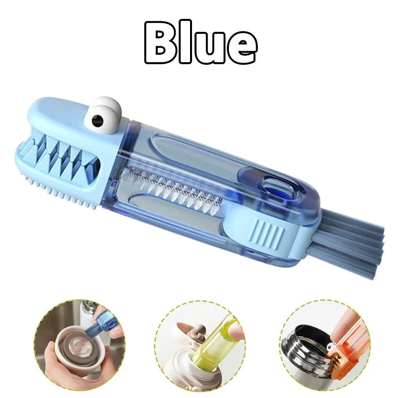 A blue multi-purpose cleaning brush set used for cleaning bottles, cups, and straws.