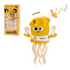 A yellow octopus toy with a cooking theme is shown, featuring dancing features and musical notes.