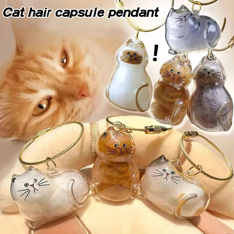 Pet Fur Memory Keychain with Cat-Shaped Capsule