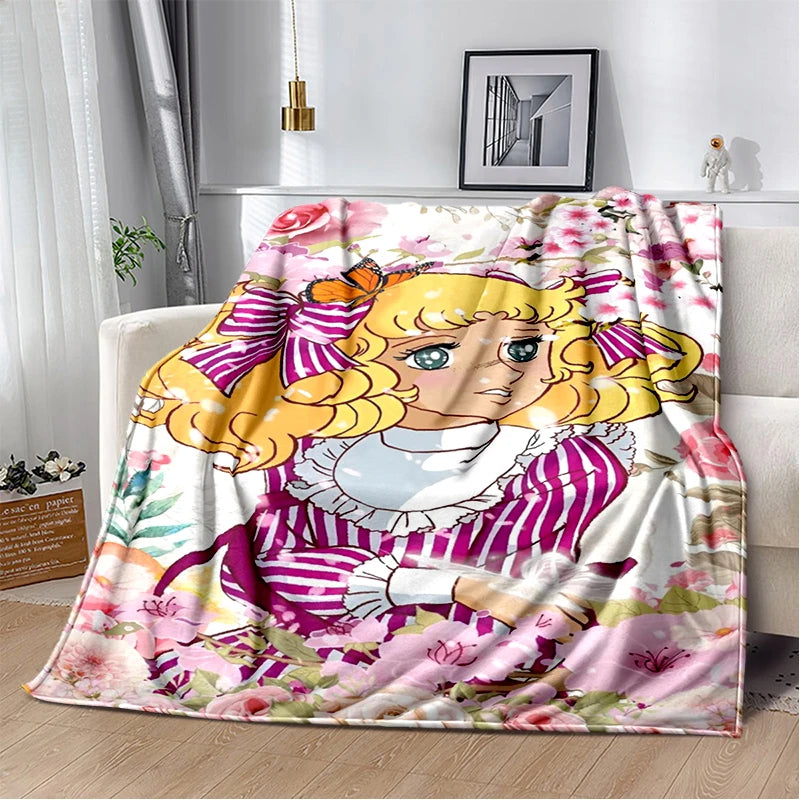 Cartoon Anime Flannel Throw Blanket in Candy Girl Design