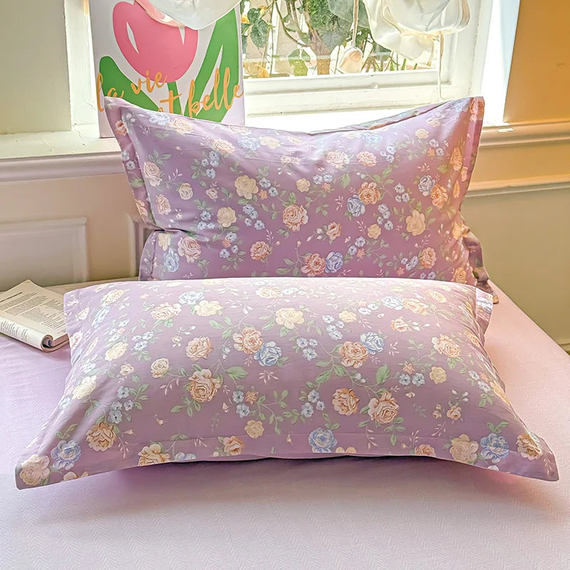 Floral Print 100% Cotton Duvet Cover Set with Two Pillow Shams