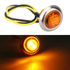 A round LED side marker light assembly with a silver housing and yellow and black wiring.