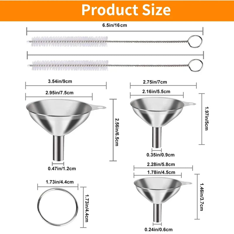 Stainless Steel Kitchen Funnel Set with Storage Ring