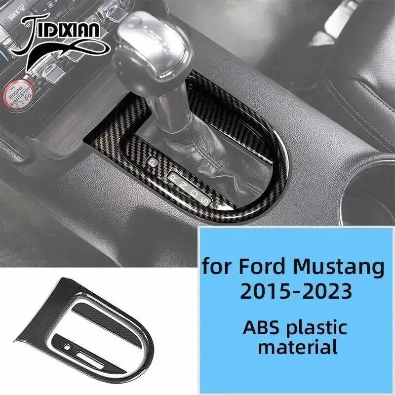 Carbon fiber grain decorative trim kit for Ford Mustang 2015-2023 featuring an ABS plastic material component.
