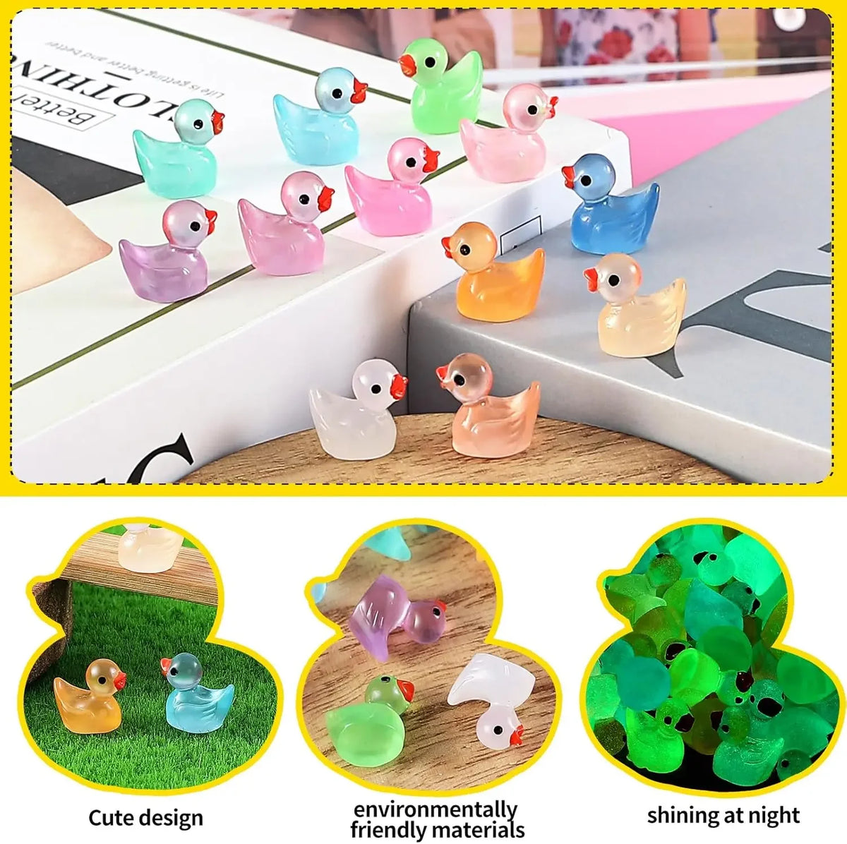 Glowing Miniature Duck Figurines for Gardens & Terrariums