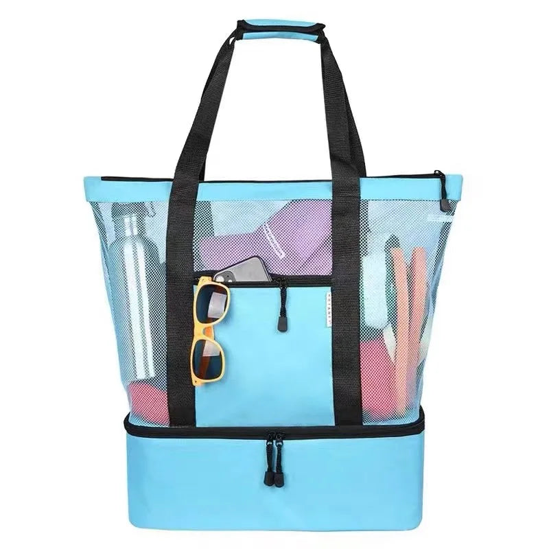 Insulated Mesh Beach Tote with Cooler Compartment