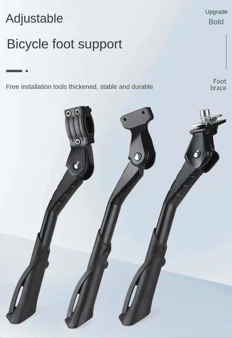 Three adjustable bicycle foot supports or knee braces shown in black against a light gray background.