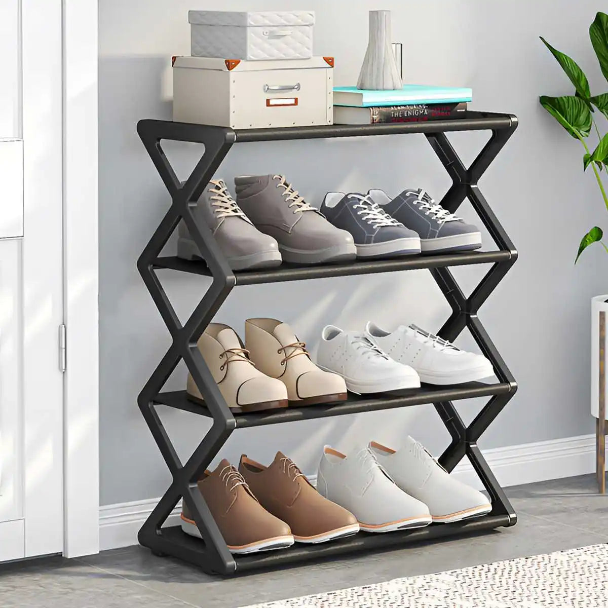 4-Tier X-Frame Shoe Storage Rack