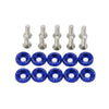 A set of ten M6 Fender washer bolts made of aluminum alloy.