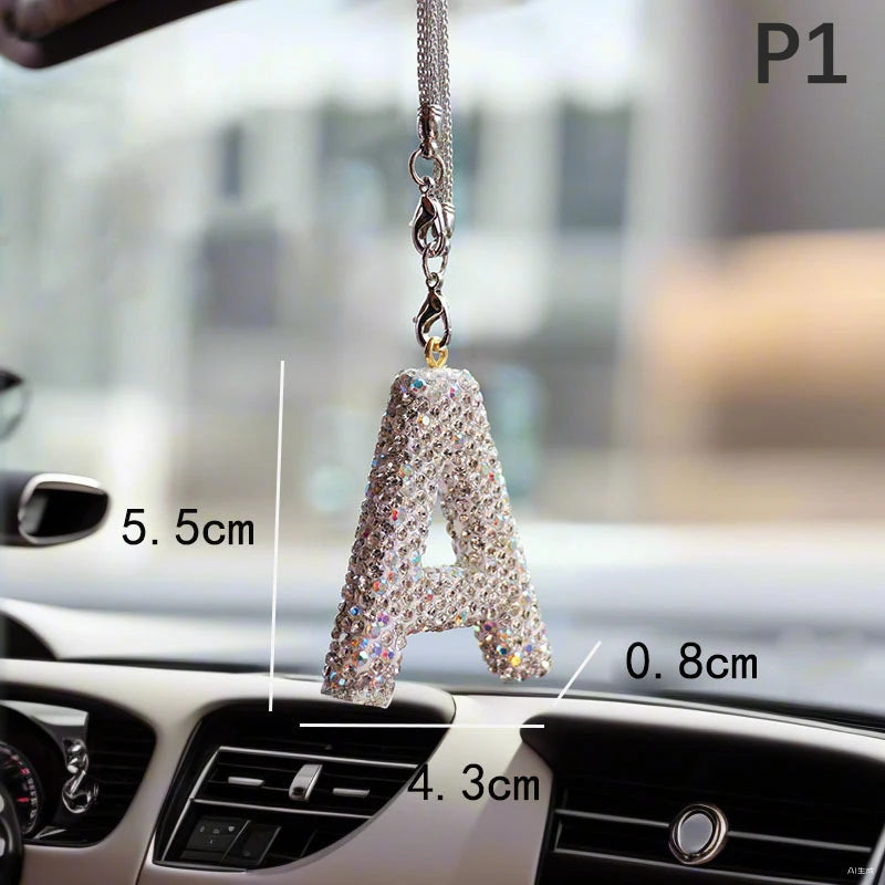 Rhinestone Letter Car Rearview Mirror Pendant