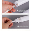 Instructions showing how to push a light strip into a tube and connect the tubes for an RGB LED corner floor lamp.