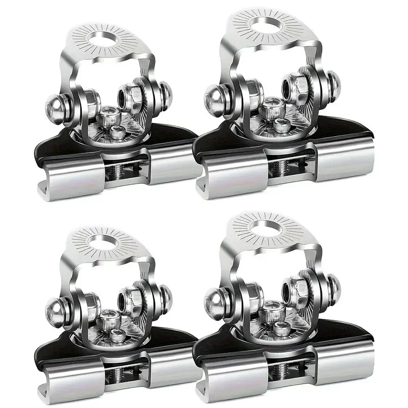 A pair of universal stainless steel LED work light mounting brackets shown in a close-up view.
