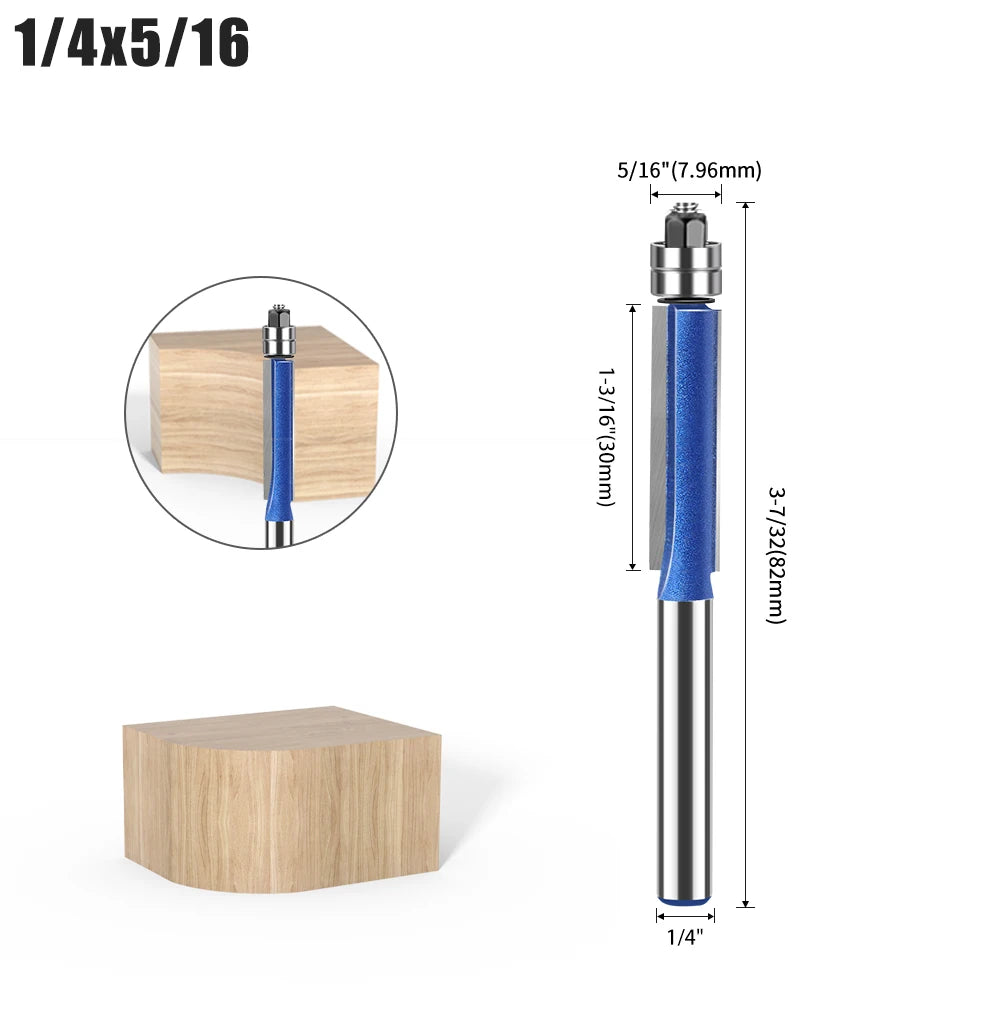 Flush Trim Router Bits with Dual Bearings – Set of 4 Sizes