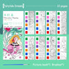 A picture book showing 12 pages of watercolor painting designs with illustrations and brush details.