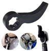 A black heavy-duty control arm pry tool kit with a 1/2 inch drive adapter shown in various angles.