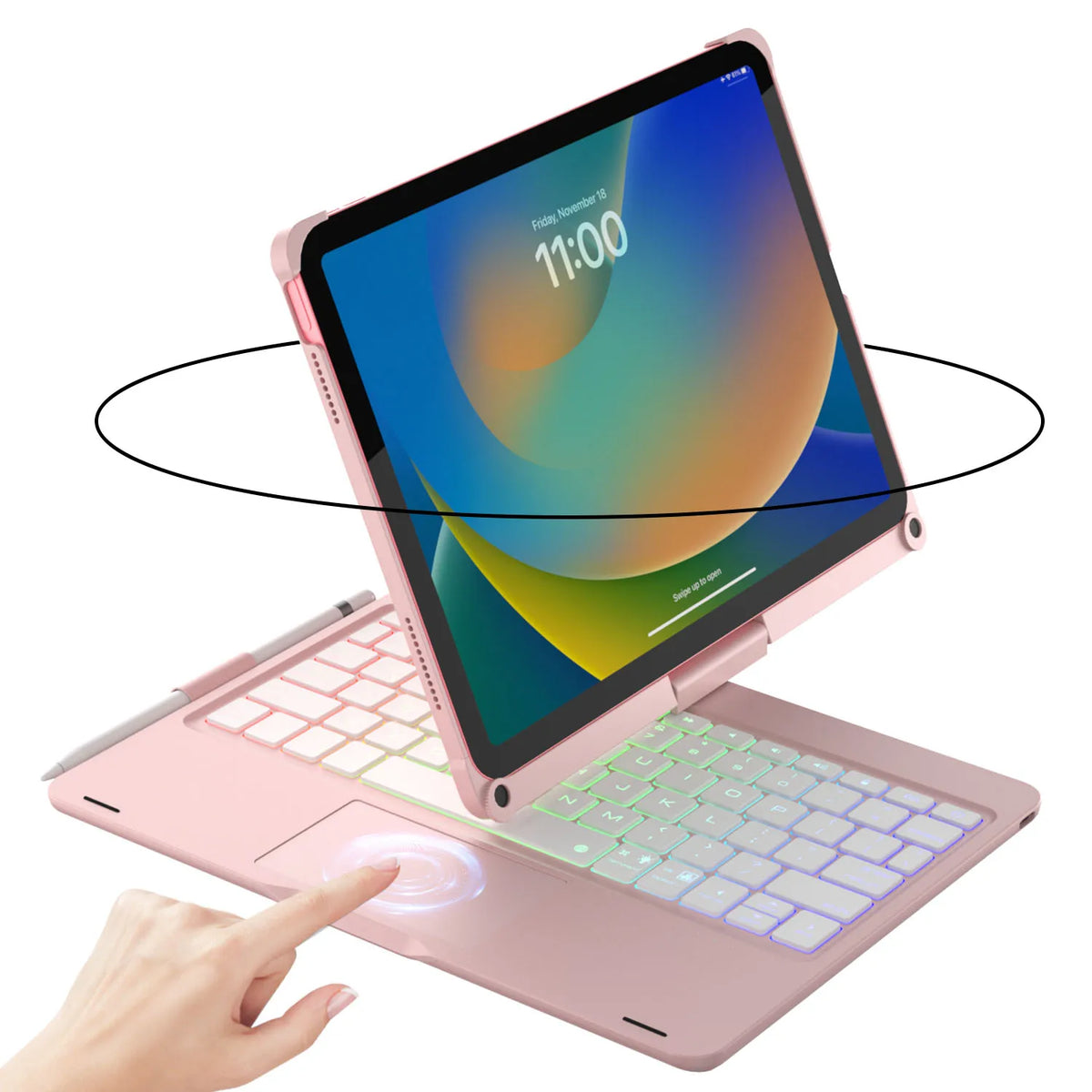 Backlit Keyboard Case with Trackpad & 360° Swivel for iPad