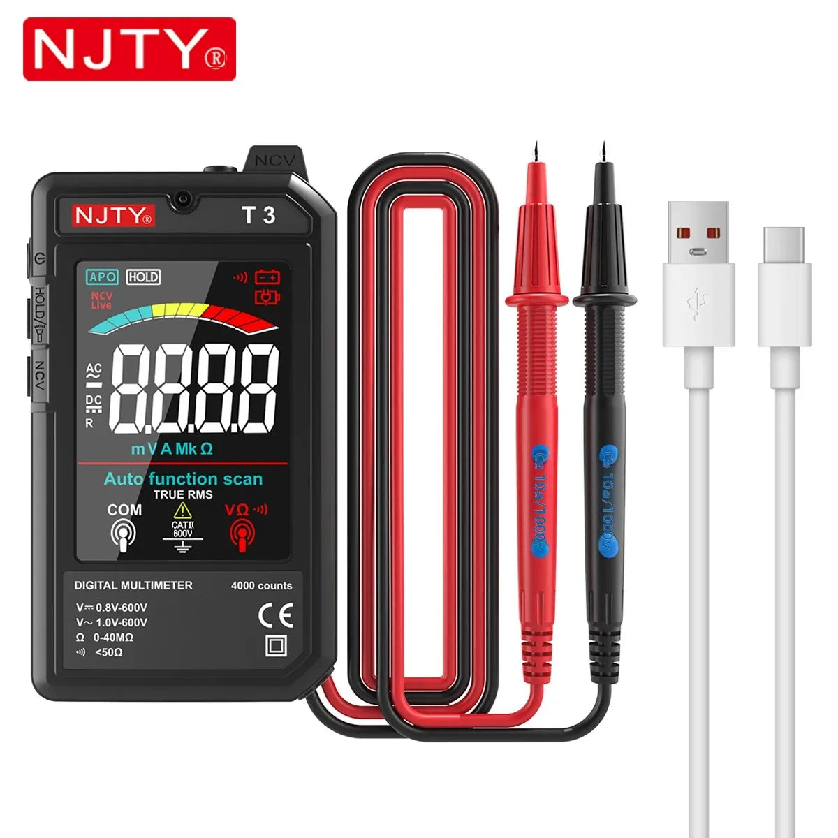 Smart Digital Multimeter with Type-C Charging and NCV Detection