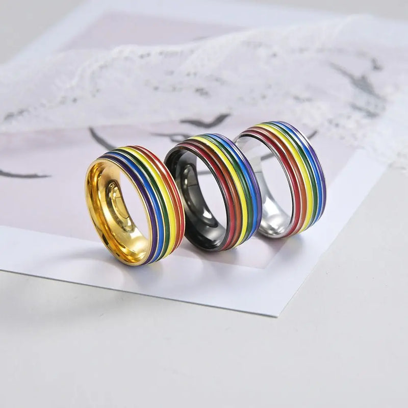 Anillo de Acero Inoxidable con Rayas Arcoíris