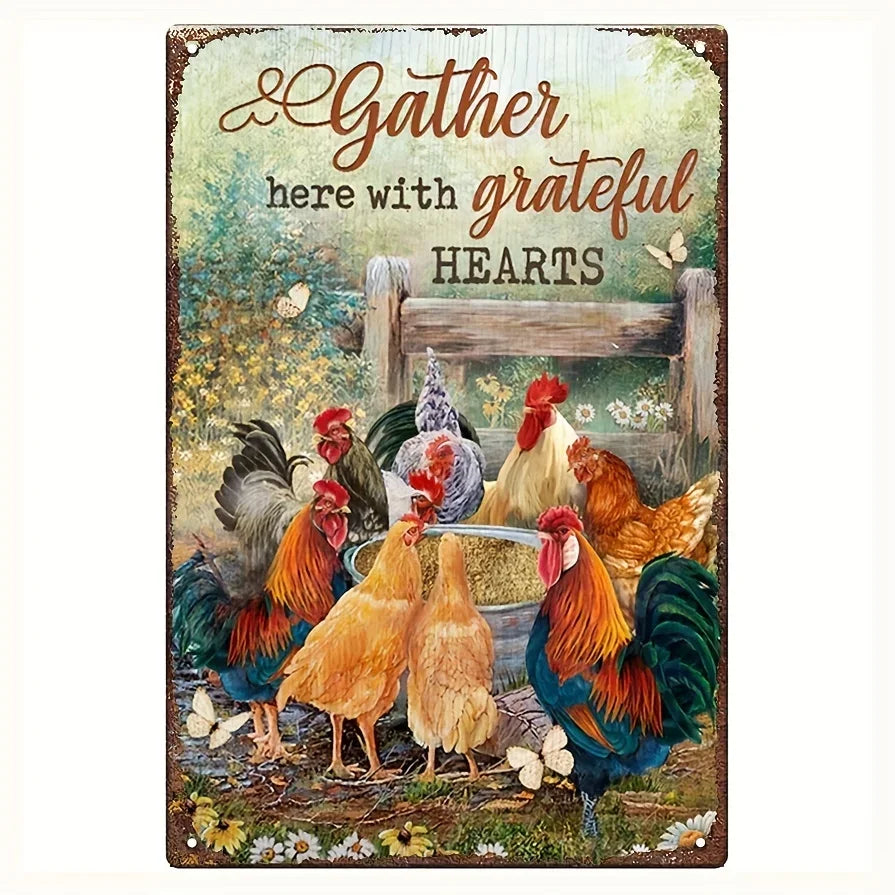 Retro Funny Chicken Farm Metal Sign for Kitchen and Coop