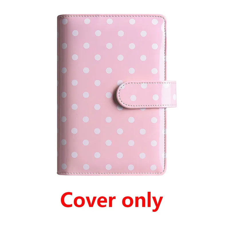 Pink polka dot PU leather binder wallet with cash envelopes and card holder cover only