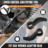 A heavy-duty control arm prying tool kit featuring a pry bar wrench adapter head shown in use.