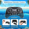 A waterproof remote control for a boat, showing the device and battery components.