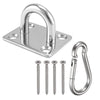 Heavy-duty stainless steel ceiling mount hanging kit with a large oval hook and four mounting plates.