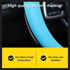 Close-up of a light blue silicone steering wheel cover material showing its texture and quality.