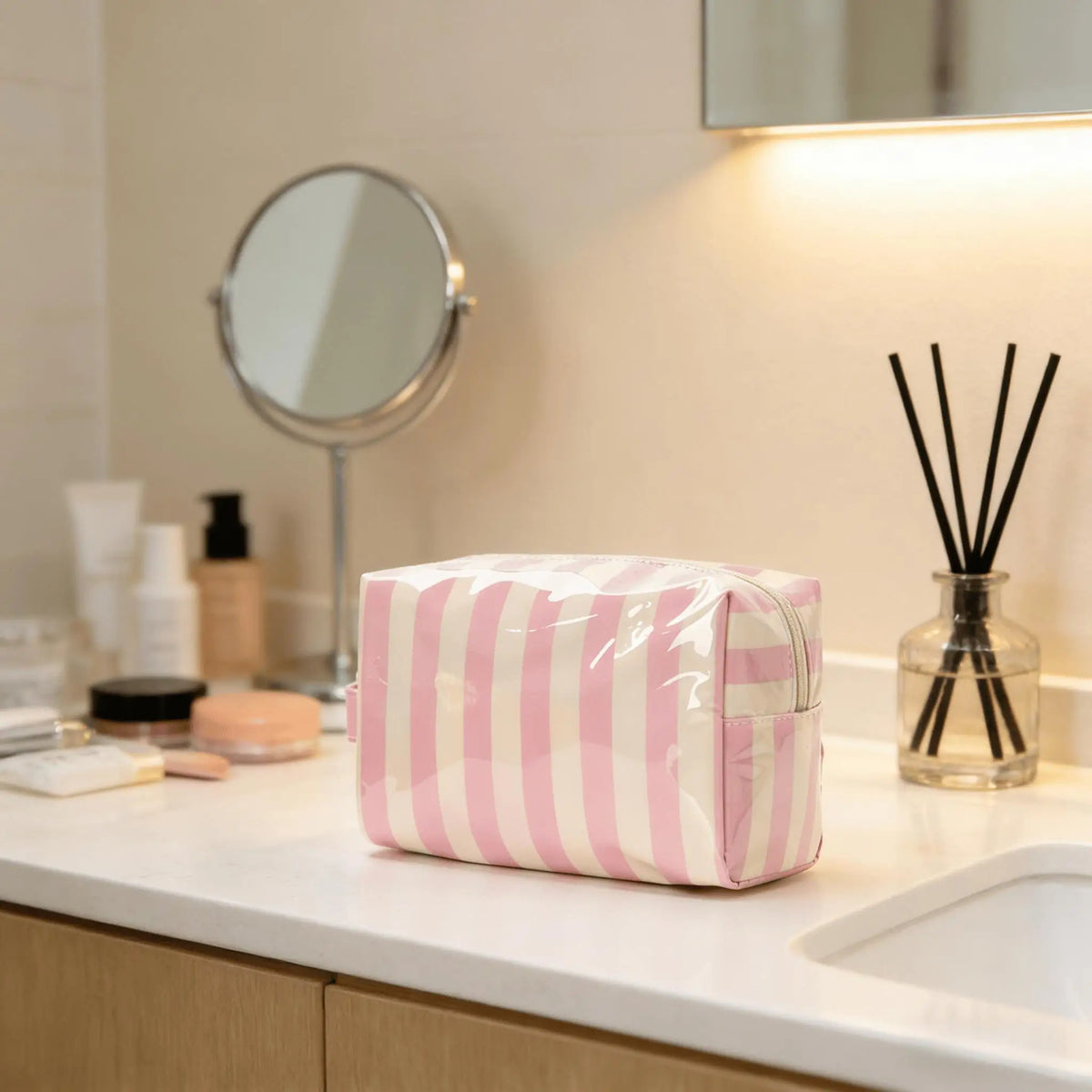 Striped Travel Toiletry Bag for Women