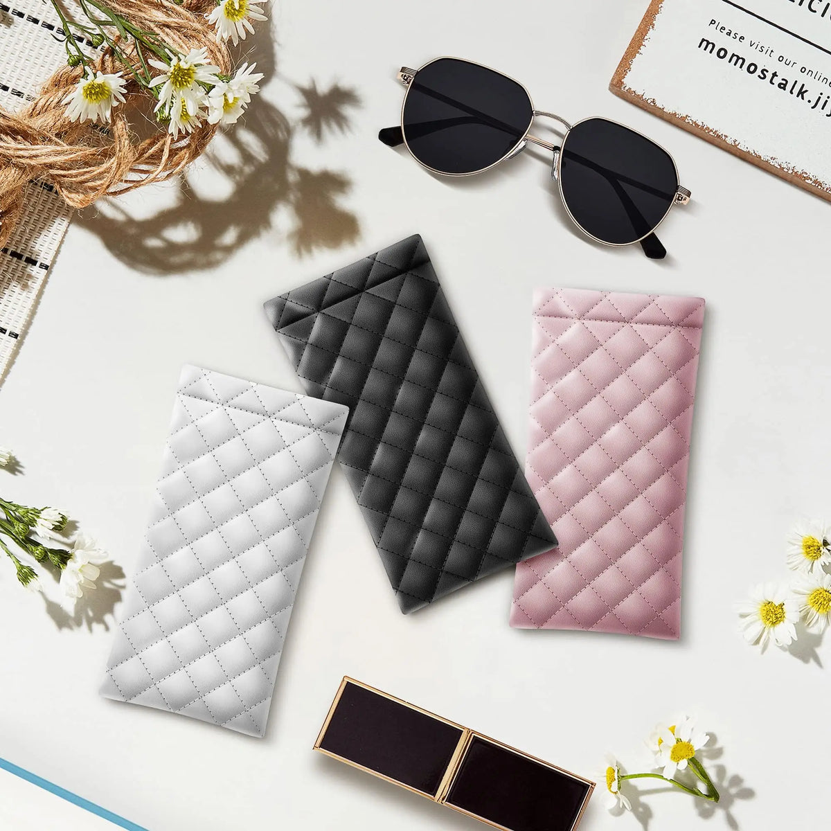 Soft PU Leather Squeeze Glasses Case with Multi-Functional Storage Pocket