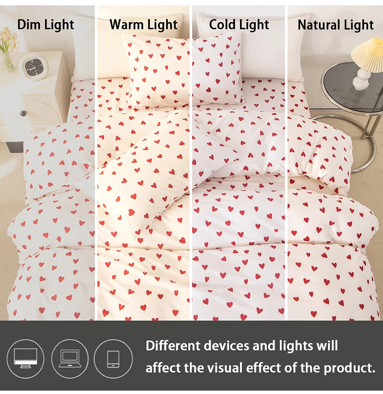 Red Heart Print Duvet Cover Set with Pillowcases