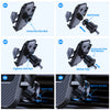 Step-by-step instructions showing how to install a stable car phone mount with a ball head and vent clip.