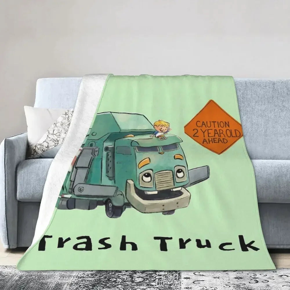 Cozy Cartoon Trash Truck Flannel Throw Blanket