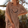 Sunflower Print Knitted Beach Tunic with Fringe
