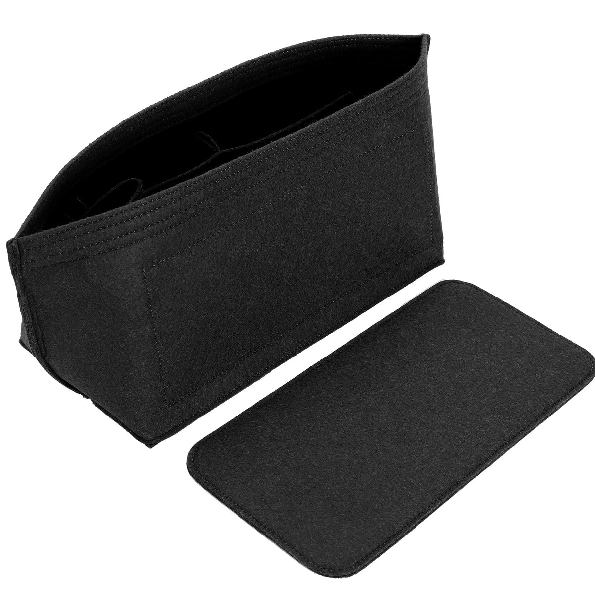 Organizador de bolso de fieltro negro con diseño doblado