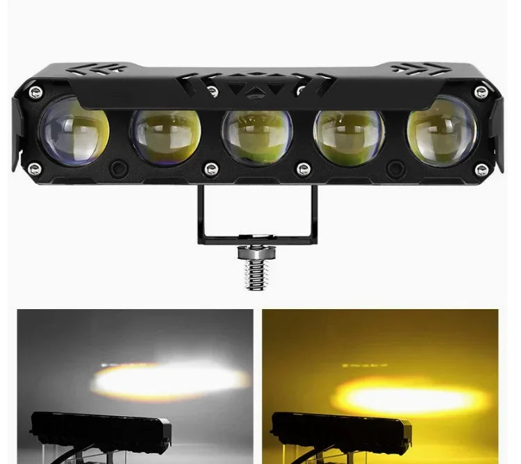Black high-intensity LED spotlight headlight assembly mounted on a clamp.