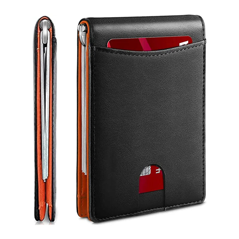 Slim Leather RFID Blocking Wallet with Money Clip