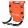 An orange heavy-duty belt hammer holder with a secure grip and black handle.