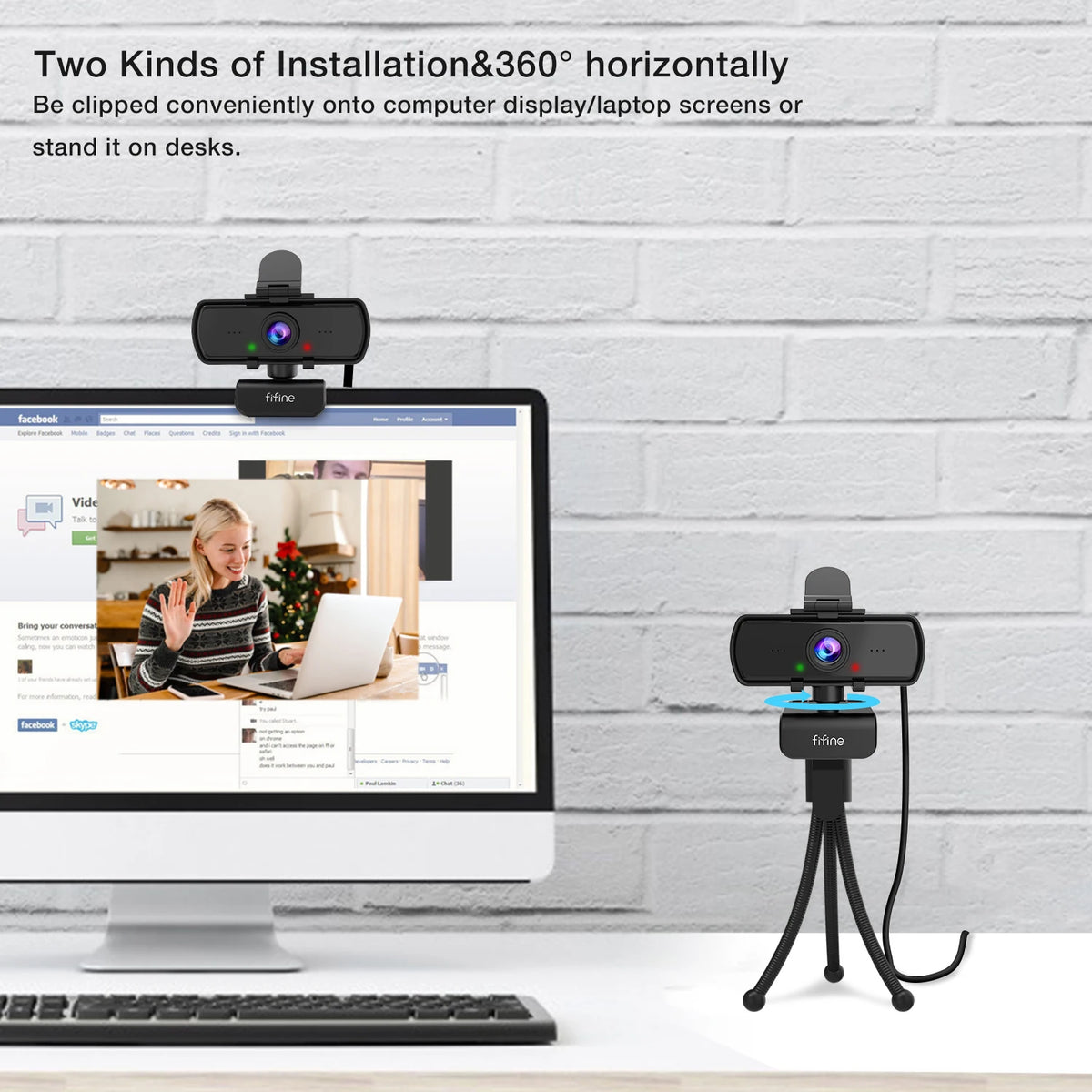 FIFINE 1440p HD Webcam with Microphone and Tripod