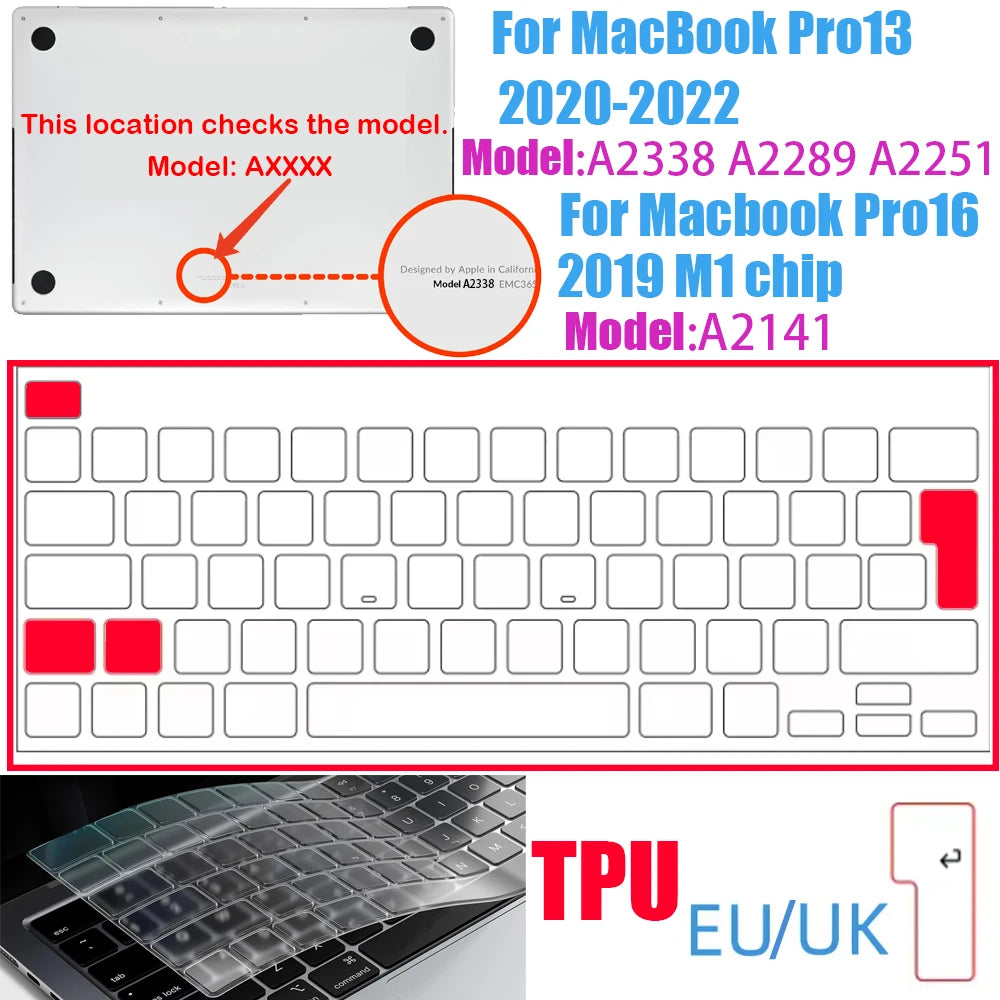Ultra-thin TPU keyboard cover for MacBook Air and Pro with a transparent design.