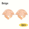 Pair of beige adjustable non-slip lace wig grip caps