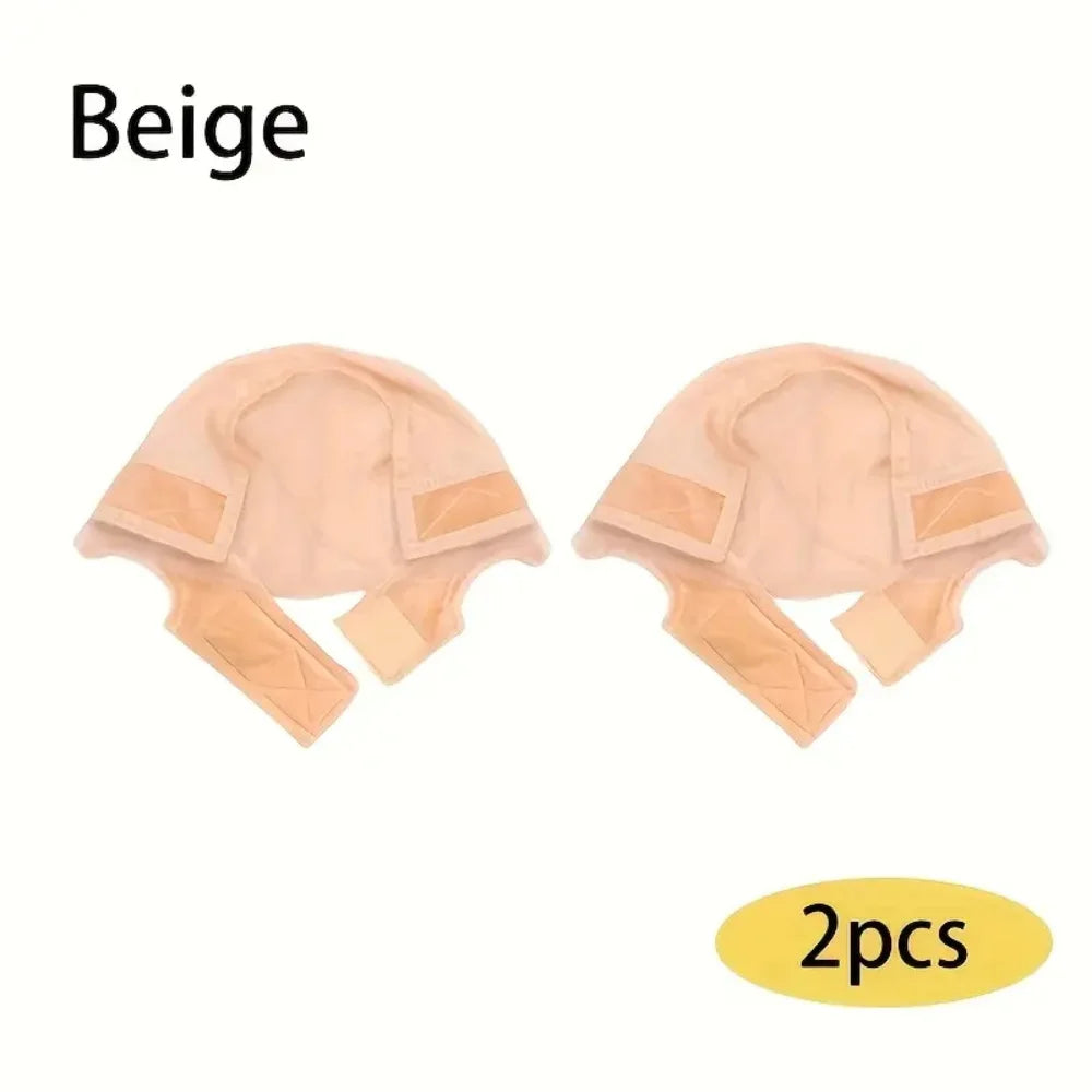 Pair of beige adjustable non-slip lace wig grip caps
