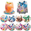 A collection of eight ocean-themed diamond art coasters and a holder kit featuring various floral and sea life designs.