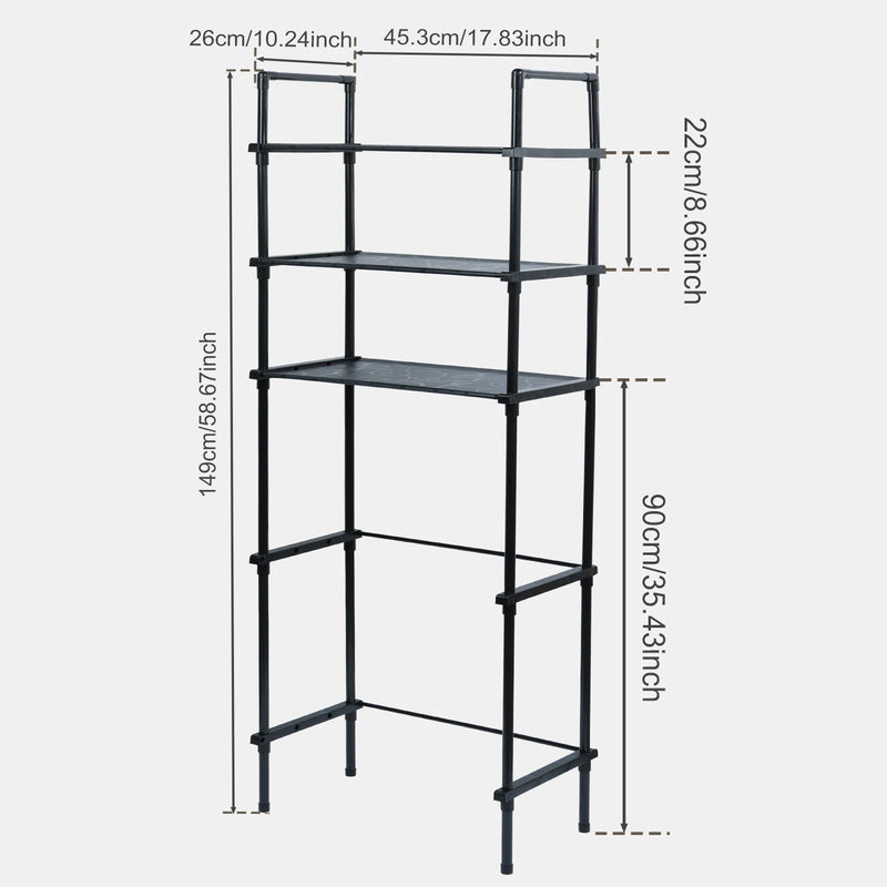 3-Tier Over-the-Toilet Storage Rack with Hooks