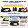 A set of premium chenille shoe laundry bags used for protecting and cleaning footwear.
