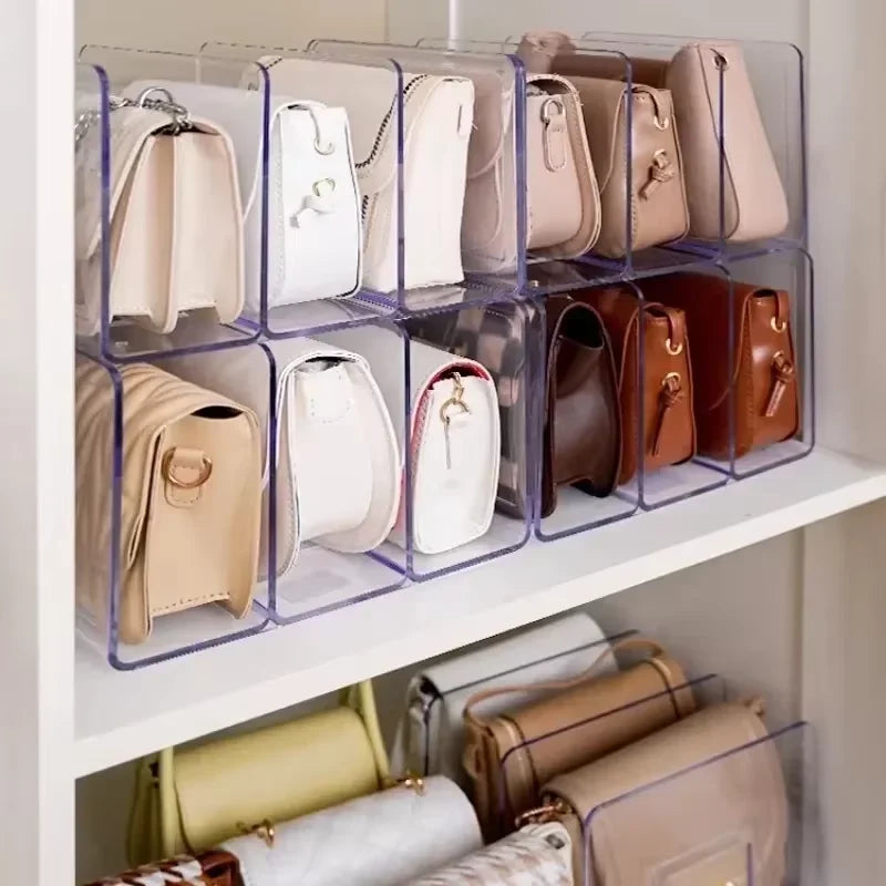 Clear 4-Section Purse Organizer for Closet, Shelf, or Display