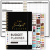 A5 weekly and monthly budget planner with stickers, spiral bound, for tracking expenses.